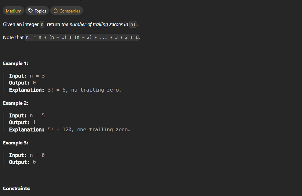 LeetCode 172 Factorial Trailing Zeroes Solution – C++ Implementation and Explanation